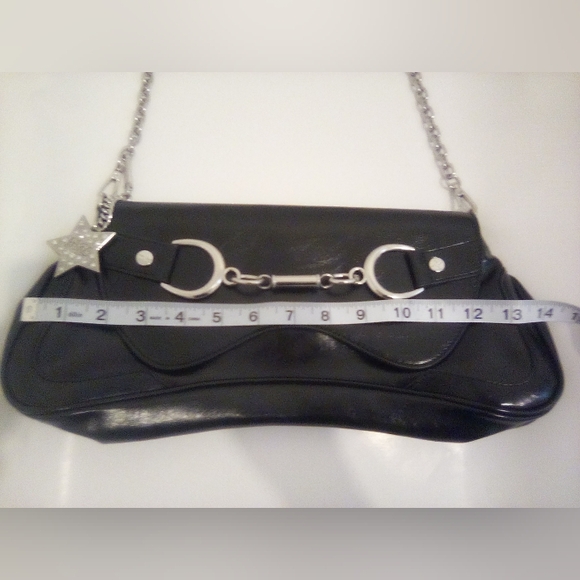 Paris Hilton Women's Rider Large Shoulder Baguette Bag Black Silver Chain - Picture 13 of 16